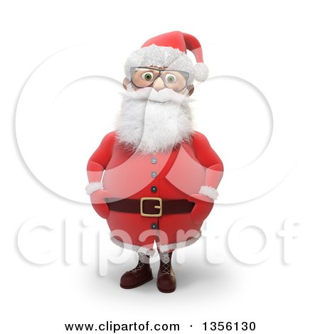 Clipart of a 3d Christmas Santa Claus Wearing Glasses, on a White Background - Royalty Free Illustration by Mopic