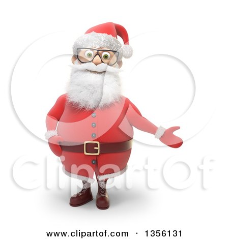 Clipart of a 3d Christmas Santa Claus Presenting, on a White Background - Royalty Free Illustration by Mopic