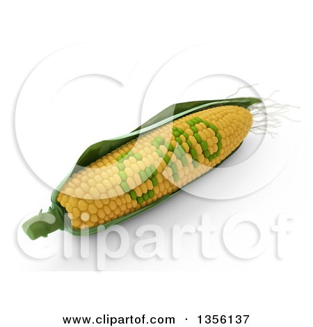 Clipart of a 3d Corn Cob with Green Gmo Kernels, on a White Background - Royalty Free Illustration by Mopic