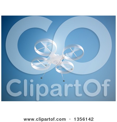 Clipart of a 3d RC Quadcopter Drone Flying Against Blue Sky - Royalty Free Illustration by Mopic