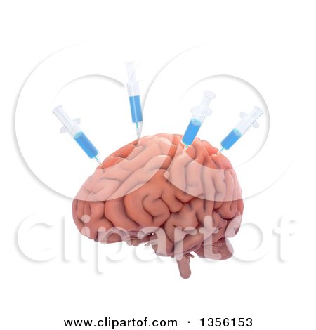 Clipart of a 3d Human Brain Stuck with Syringes, on a White Background - Royalty Free Illustration by Mopic