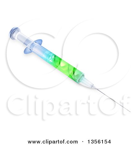Clipart of a 3d Vaccine Syringe with Gene Therapy Dna Strands Inside, on a White Background - Royalty Free Illustration by Mopic