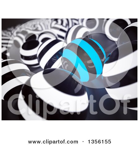Clipart of a Background of a Blue and Black Sphere Standing out from Black and White Spheres - Royalty Free Illustration by Mopic