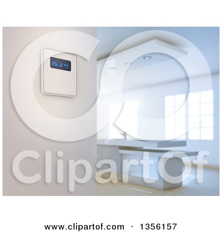 Clipart of a 3d Smart Home Thermostat - Royalty Free Illustration by Mopic