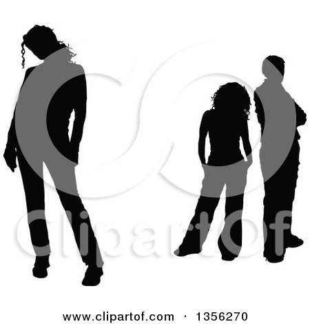 Clipart of a Black Silhouetted Woman Standing Away from a Couple - Royalty Free Vector Illustration by KJ Pargeter