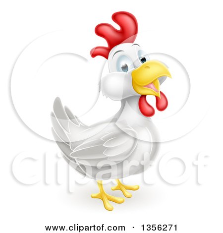 Clipart of a Happy White Chicken or Rooster - Royalty Free Vector Illustration by AtStockIllustration
