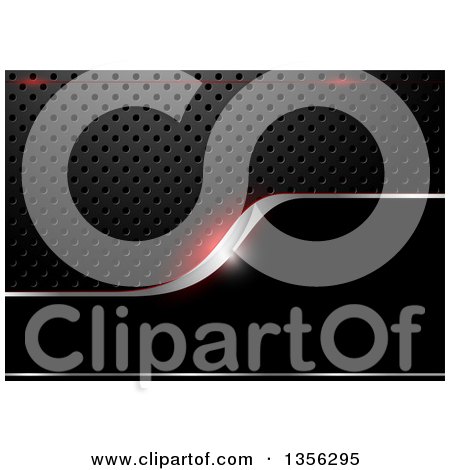 Clipart of a Perforated Metal Background with Flares, Red Gray and Black Lines - Royalty Free Vector Illustration by dero