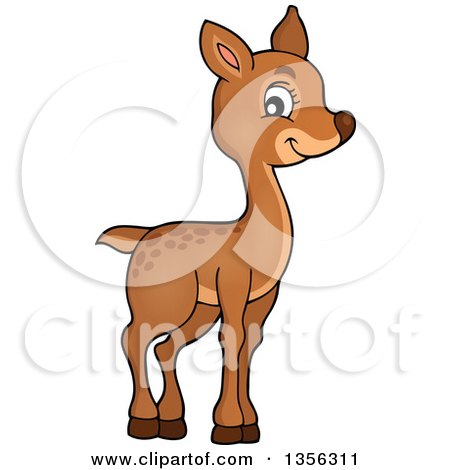 Clipart of a Cartoon Black and White Cute Baby Deer and Doe at a Feeder -  Royalty Free Vector Illustration by visekart #1356317