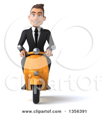 Clipart of a 3d Young White Businessman Riding a Yellow Scooter, on a White Background - Royalty Free Illustration by Julos