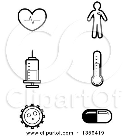 Clipart of Black and White Lineart Medical Icons - Royalty Free Vector Illustration by Cory Thoman