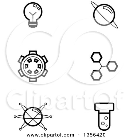 Clipart of Black and White Lineart Science Icons - Royalty Free Vector Illustration by Cory Thoman