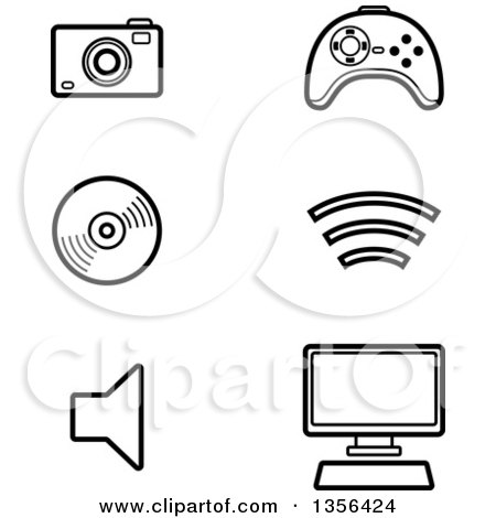 Clipart of Black and White Lineart Computer and Gadget Technology Icons - Royalty Free Vector Illustration by Cory Thoman