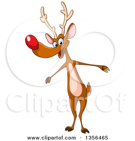 Clipart of a Cartoon Red Nosed Christmas Reindeer Standing Upright on His Hind Legs - Royalty Free Vector Illustration by yayayoyo