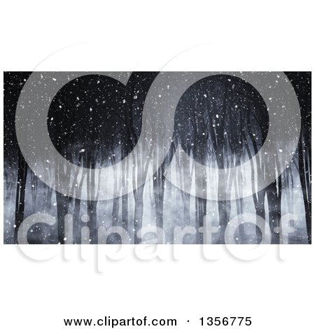 Clipart of a 3d Dark Forest with Fog and Snow at Night - Royalty Free Illustration by KJ Pargeter