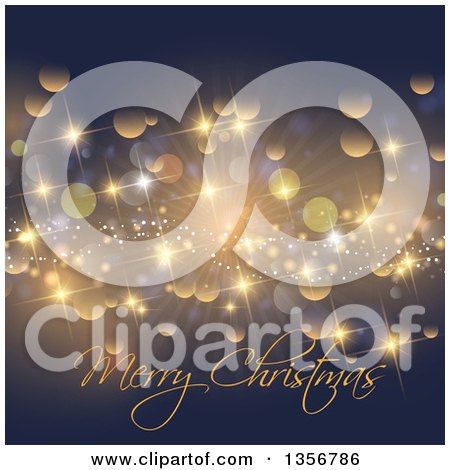 Clipart of a Merry Christmas Greeting over Bokeh Flares and Sparkles - Royalty Free Vector Illustration by KJ Pargeter