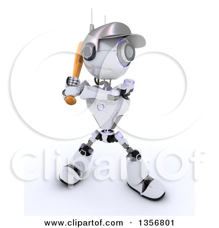 Clipart of a 3d Futuristic Robot Baseball Player Batting, on a Shaded White Background - Royalty Free Illustration by KJ Pargeter