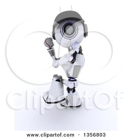 Clipart of a 3d Futuristic Robot Throwing a Baseball, on a Shaded White Background - Royalty Free Illustration by KJ Pargeter