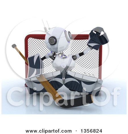Clipart of a 3d Futuristic Robot Ice Hockey Goalie, on a Shaded White Background - Royalty Free Illustration by KJ Pargeter