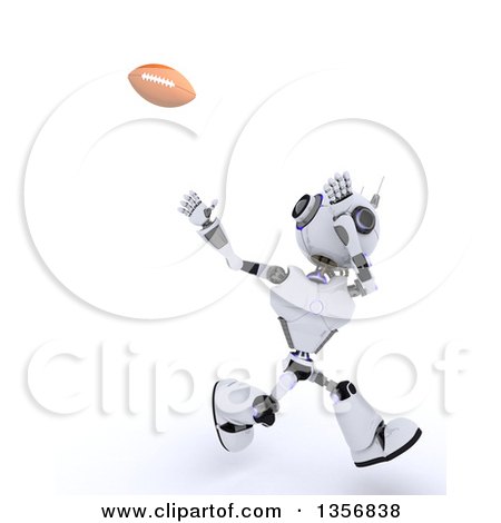 Clipart of a 3d Futuristic Robot Playing American Football, on a Shaded White Background - Royalty Free Illustration by KJ Pargeter