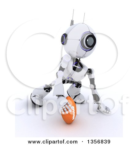 Clipart of a 3d Futuristic Robot Playing American Football, on a Shaded White Background - Royalty Free Illustration by KJ Pargeter