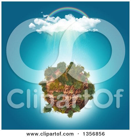 Clipart of a 3d Rainbow and Rain over a Rocky Planet - Royalty Free Illustration by KJ Pargeter
