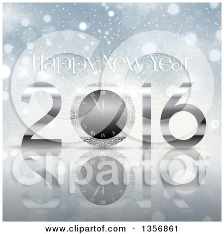 Clipart of a Happy New Year 2016 Greeting over Flares and a Reflective Surface - Royalty Free Vector Illustration by KJ Pargeter