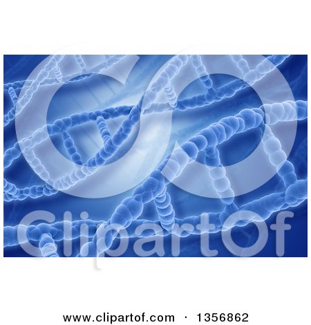Clipart of a Background of Blue Diagonal DNA Strands - Royalty Free Illustration by KJ Pargeter