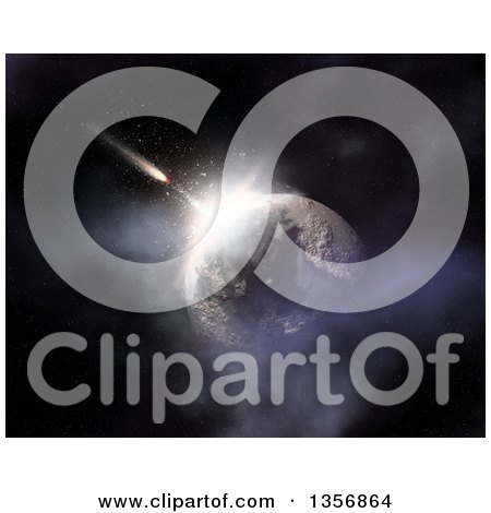 Clipart of a 3d Comet Flying Towards a Fictional Planet - Royalty Free Illustration by KJ Pargeter