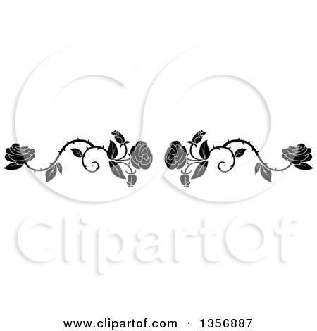 Clipart of a Black and White Floral Rose Vine Border Design Element - Royalty Free Vector Illustration by Vector Tradition SM