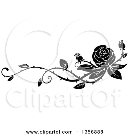 Clipart of a Black and White Floral Rose Vine Border Design Element - Royalty Free Vector Illustration by Vector Tradition SM
