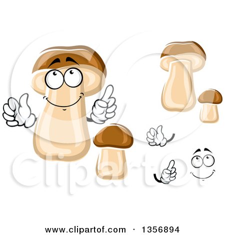 Clipart of a Cartoon Face, Hands and King Bolete Mushrooms - Royalty Free Vector Illustration by Vector Tradition SM