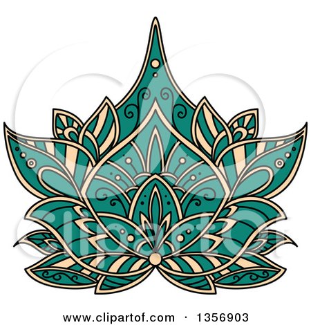 Clipart of a Turquoise and Beige Henna Lotus Flower - Royalty Free Vector Illustration by Vector Tradition SM