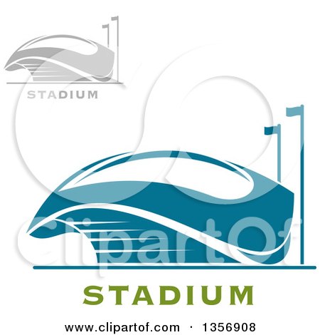 Clipart of Gray and Teal Sports Stadium Arena Buildings with Text - Royalty Free Vector Illustration by Vector Tradition SM