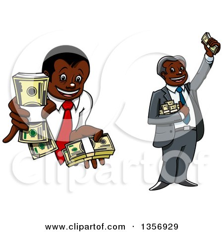 Clipart of Cartoon Rich Black Businessmen Holding Cash Bundles - Royalty Free Vector Illustration by Vector Tradition SM