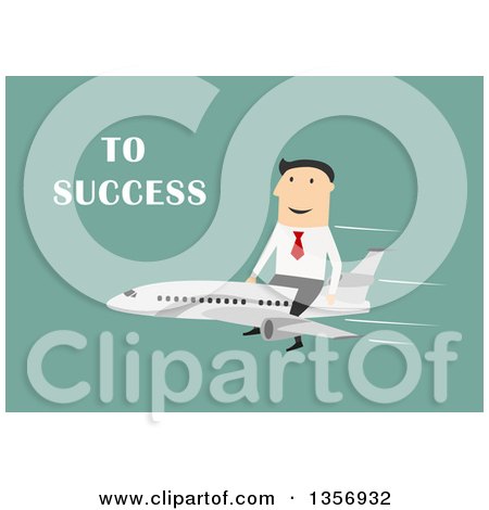 Clipart of a Flat Design White Businessman Riding an Airplane with to Success Text on Green - Royalty Free Vector Illustration by Vector Tradition SM