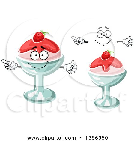 Clipart of a Cartoon Face, Hands and Strawberry Ice Cream Desserts - Royalty Free Vector Illustration by Vector Tradition SM