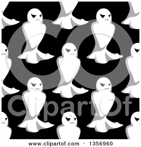 Clipart of a Seamless Pattern Background of Ghosts on Black - Royalty Free Vector Illustration by Vector Tradition SM