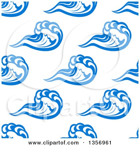 Clipart of a Seamless Background Design Pattern of Blue and White Ocean Waves - Royalty Free Vector Illustration by Vector Tradition SM