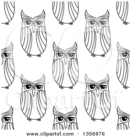 Clipart of a Seamless Background Pattern of Black and White Sketched Owls - Royalty Free Vector Illustration by Vector Tradition SM