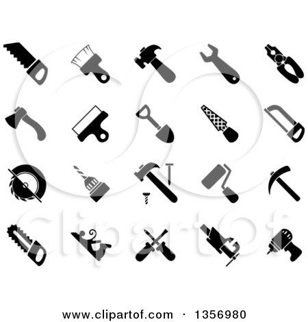 Clipart of Black and White Tool Icons - Royalty Free Vector Illustration by Vector Tradition SM