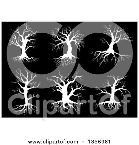 Clipart of White Silhouetted Bare Trees on Black - Royalty Free Vector Illustration by Vector Tradition SM