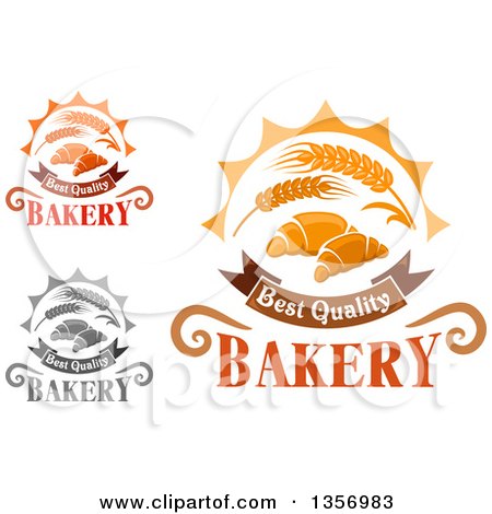 Clipart of Wheat and Croissant Bakery Text Designs - Royalty Free Vector Illustration by Vector Tradition SM