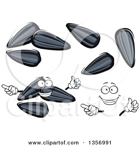 Clipart of a Cartoon Face, Hands, and Black Sunflower Seeds - Royalty Free Vector Illustration by Vector Tradition SM