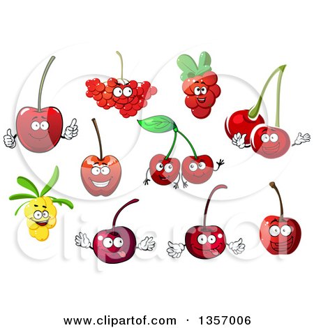 Clipart of Cherry, Rowanberry, Cowberry and Sea Buckthorn Fruit Characters - Royalty Free Vector Illustration by Vector Tradition SM