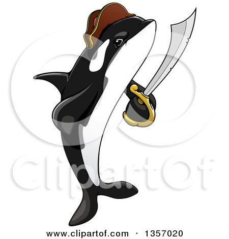 Clipart of a Cartoon Orca Killer Whale Pirate Holding a Sword - Royalty Free Vector Illustration by Vector Tradition SM