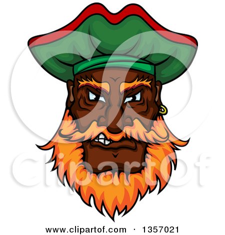 Clipart of a Cartoon Tough Black Male Pirate Wearing a Hat - Royalty Free Vector Illustration by Vector Tradition SM