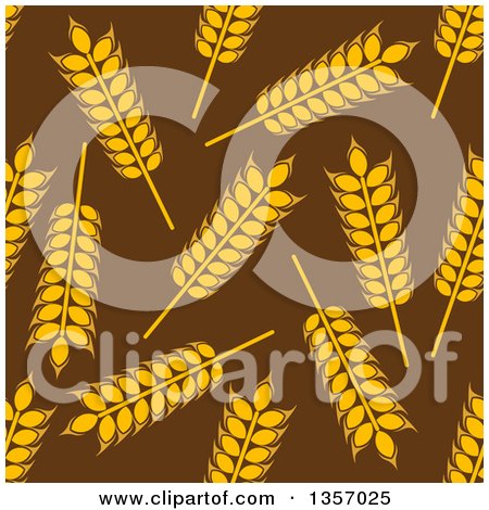 Clipart of a Seamless Background Patterns of Gold Wheat on Brown - Royalty Free Vector Illustration by Vector Tradition SM
