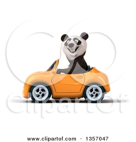 Clipart of a 3d Panda Driving an Orange Convertible Car, on a White Background - Royalty Free Illustration by Julos