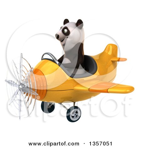 Clipart of a 3d Panda Aviator Pilot Flying a Yellow Airplane, on a White Background - Royalty Free Illustration by Julos