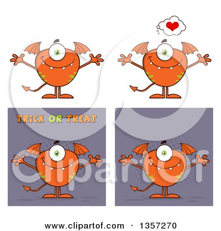 Clipart of Cartoon Orange Monsters - Royalty Free Vector Illustration by Hit Toon
